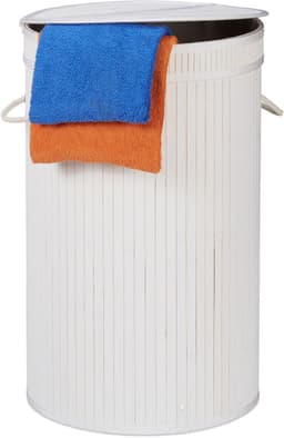wasmand - 65 l - bamboe - met klapdeksel - handgrepen - opvouwbaar - wit — thumbnail 2