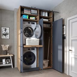 Roomart DORA-I Wasmachine Ombouwkast 130x230 cm met Opzetkast - Antraciet Eiken — thumbnail 1