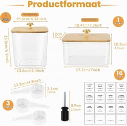 Set van 4 waspods container en droger bladhouder - doorzichtige plastic wasruimte organisatie opslagcontainers met deksels, schepjes en etiketten voor wasmiddelpods, poeder, waskralen, geurboosters — thumbnail 5