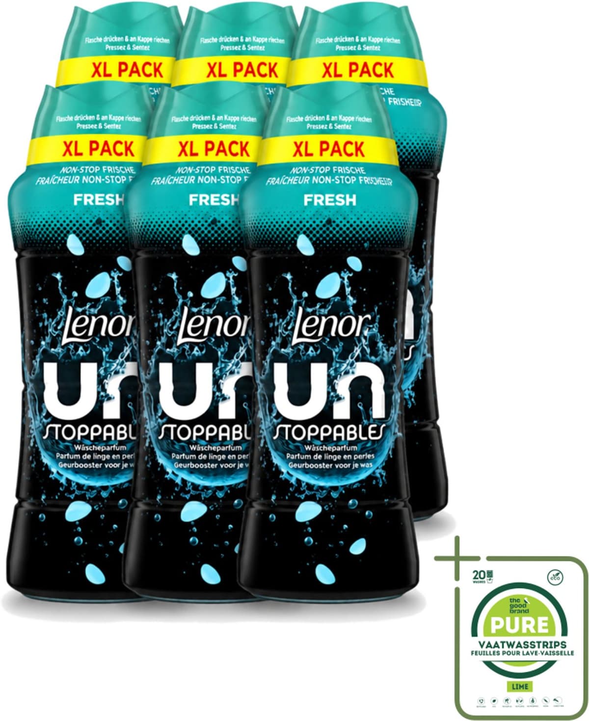 6 x Lenor Unstoppables - Geurbooster - Fris - Non-Stop Frisheid - Grootverpakking - Grootverpakking - Vaatwasstrips - Geurbooster - Frisheid - Wasgeur - Citrusgeur - Fruitgeur — afbeelding 1