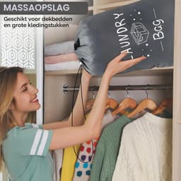 2 grote waszakken, 120 l, opvouwbaar, voor vuile kleding, met trekkoord, voor reis/badkamer/slaapkamer/slaapzaal (61 × 91 cm) — thumbnail 2
