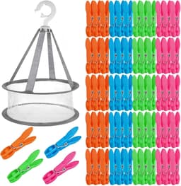 Wasknijpers Zonder Sporen, Kleurige Wasknijpers met Mand, Wasknijpertas met Knijpers, Plastic Sokkenknijpers Clothes Pegs voor Wastlijn Handdoek Knijpers Fotoknijpers + 1 Mand — thumbnail 1