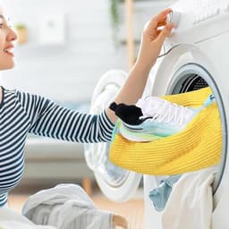 2 stuks waszakken voor schoenen in wasmachine - dubbele ritssluiting - 360 graden reiniging - herbruikbare zakken - geel — thumbnail 4