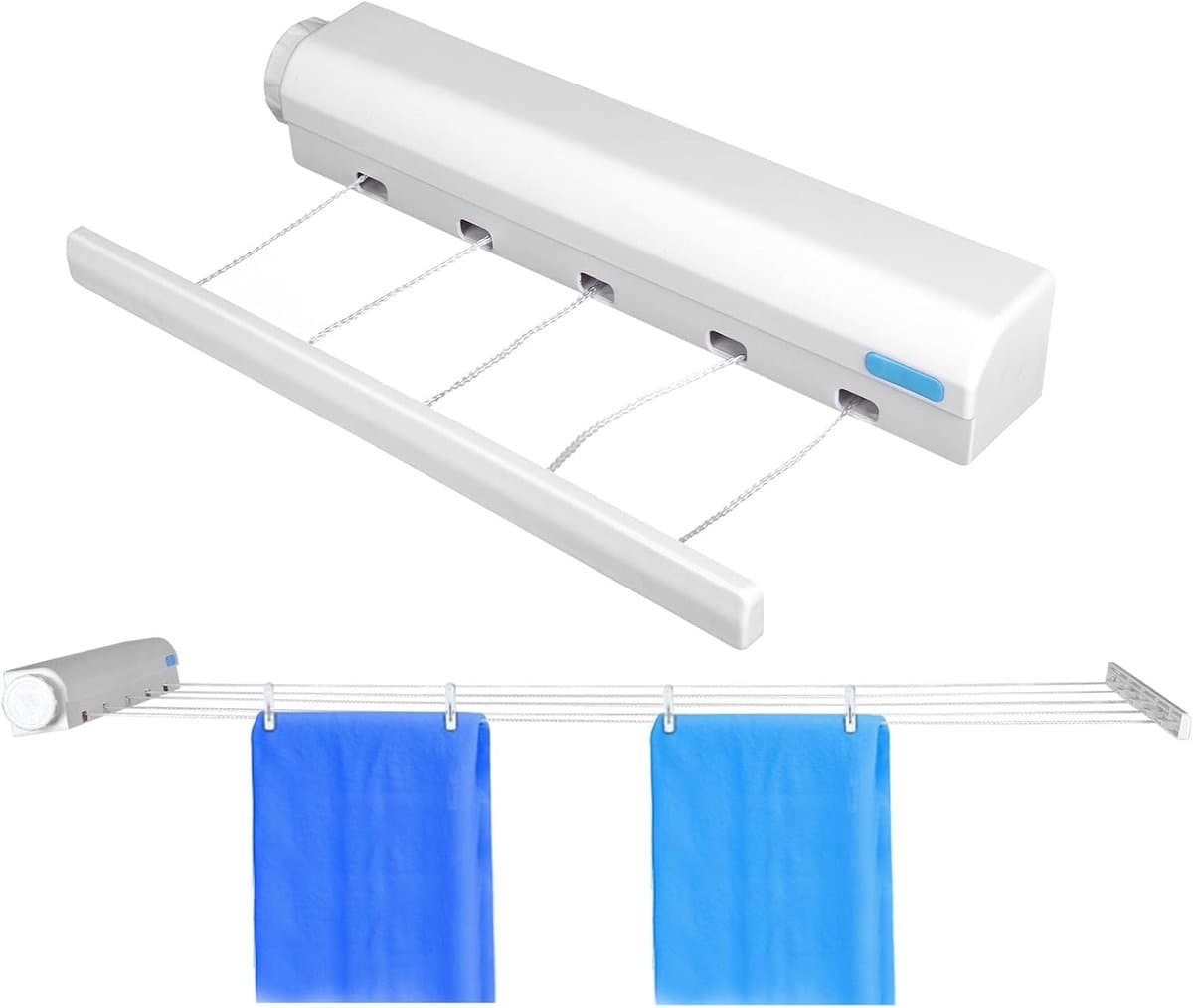 Retractable Clothesline - Indoor Outdoor Clothes Drying Rope - Telescopic Wall Mounted Clothes Hanger - Space Saving Solid Plastic Flexible Clothes Dryer voor Laundry Home — afbeelding 1