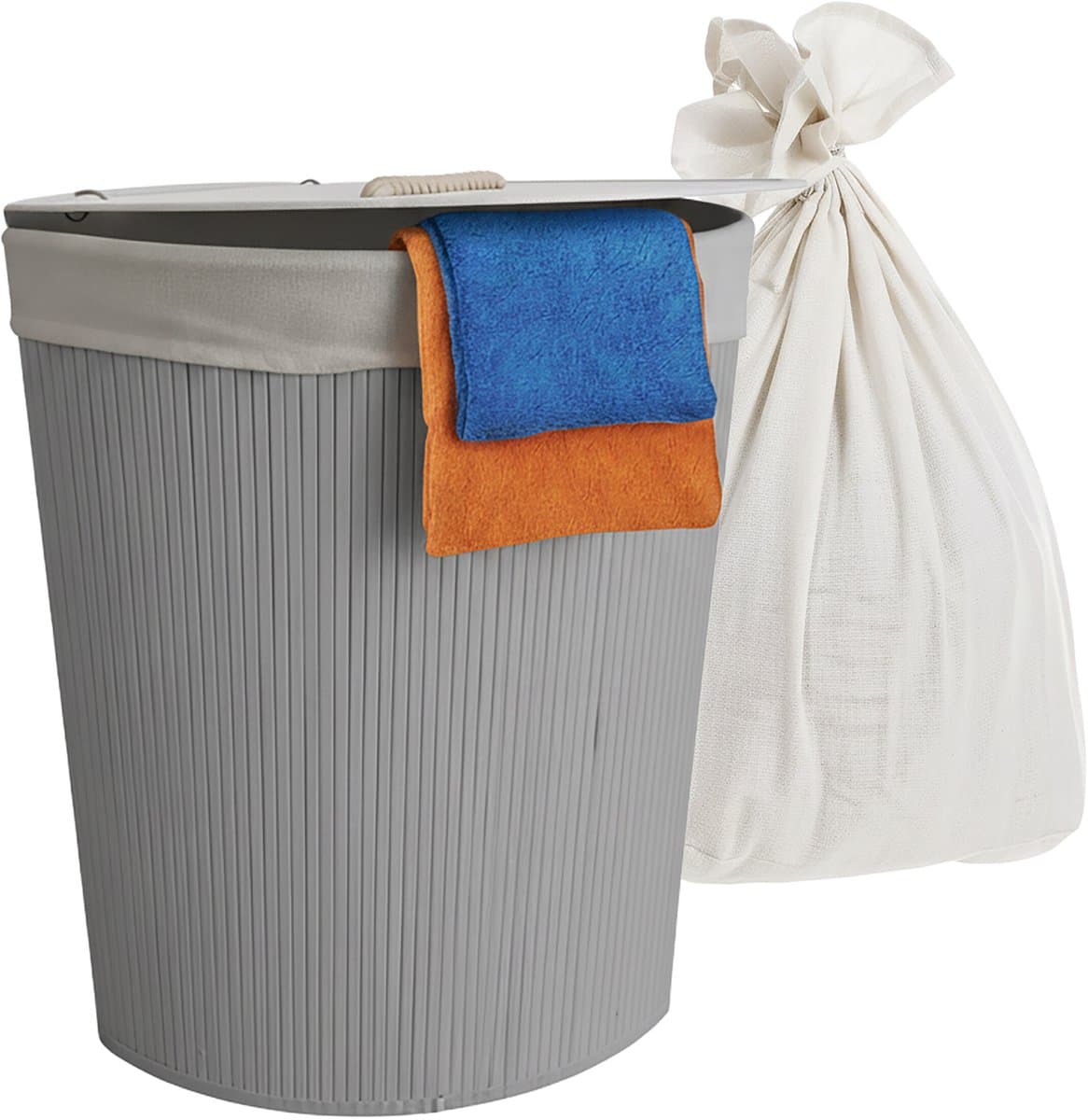 Wasmand opvouwbaar - 80 liter - met waszak - hoekmodel - grijs — afbeelding 1