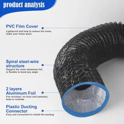 Flexibele Afvoerslang 150 mm x 3 m - PVC-Aluminium Ventilatieslang met Klemmen voor Afzuigkap, Airconditioning en Droger — thumbnail 3