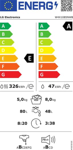 LG W4X1085NWB - Energie label E - Steam™- 6 Motion DD - 8 kg + 5 kg Was-droogcombinatie — thumbnail 2