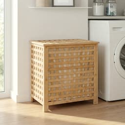 CLP Wasmand met deksel - Ronthy - Wasbox - Waszak 70L wasbaar uitneembaar - Bamboe Frame - voor Badkamer - natura — thumbnail 4