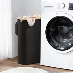 Wasmand met Deksel - Wassorteerder en Wasbox - 40 liter Smal Design - Opvouwbare Wasmand Met Waszak - Laundry Basket Van Bamboe En Hout - Zwarte Wasmand Voor Huishoudelijk Gebruik En Organizer Kleding — thumbnail 5