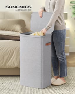 Wasmand, 100 L wasmand, met deksel en handgrepen, verwijderbare voering, eenvoudige montage, 42 x 32 x 75 cm, duifgrijs LCB811GD01 — thumbnail 4