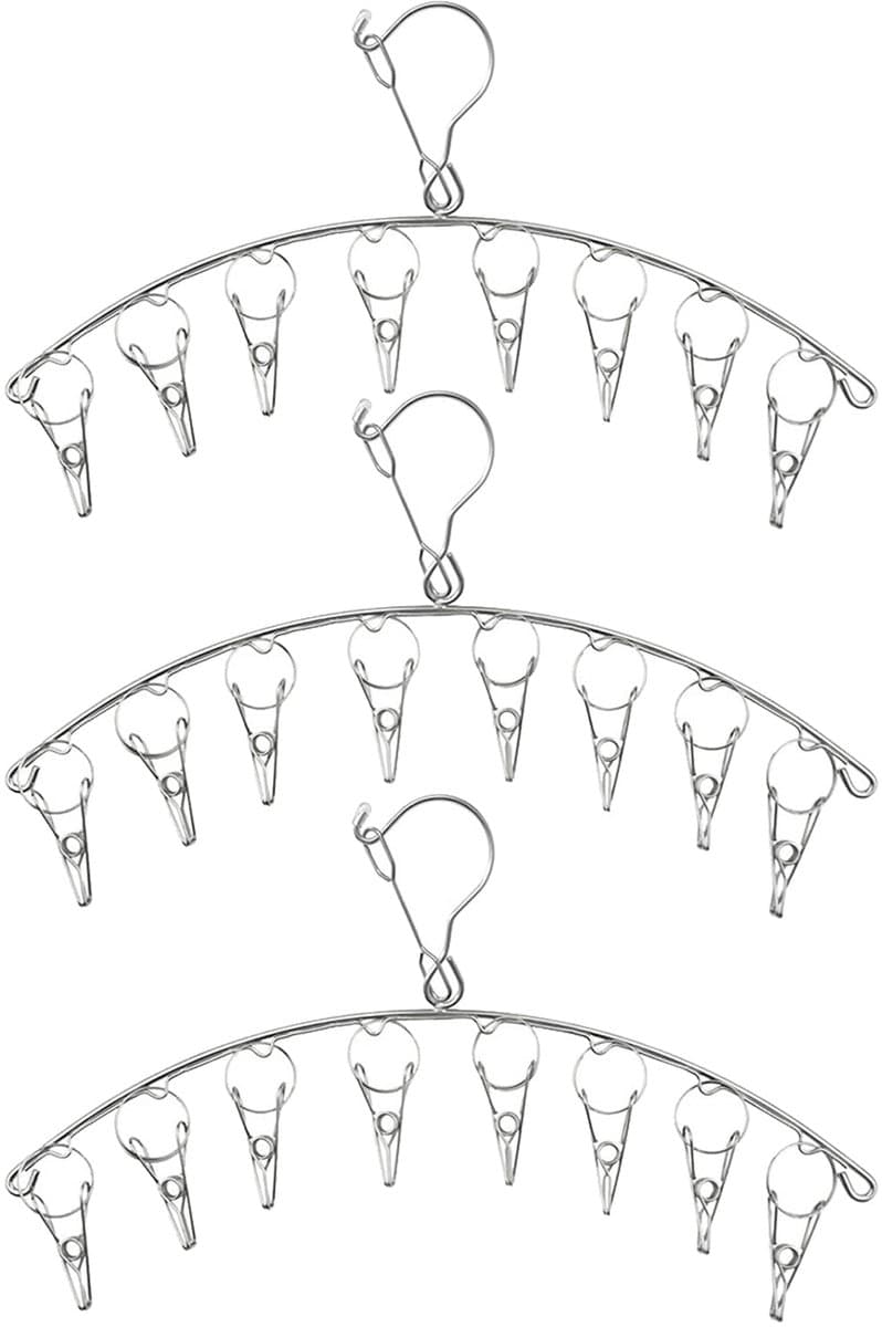 JGS ® Sokkenhanger Droogrek Set van 3 met Winddichte Haken en 8 Clips voor Diverse Kledingstukken — afbeelding 1