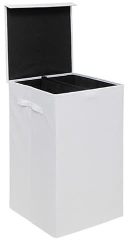 5Five Eureka sorteer wasmand - 2x - 74 liter - wit - 37 x 37 x 60 cm - MDF/Polyester stof - met afsluitklep — thumbnail 4