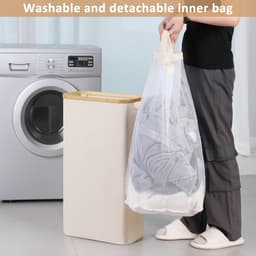 Hoge Wasmand 60 l - Beige - Afneembare Binnenzak - Inclusief Bamboe Handvat — thumbnail 3