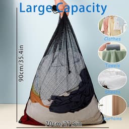 Dailygoods- Wasnetzak Extra Groot 70 x 90 cm - 2 Stuks - Zwarte Waszakken met Trekkoord - Duurzaam Polyester - Bescherming voor Delicate Kleding - Waszak — thumbnail 2