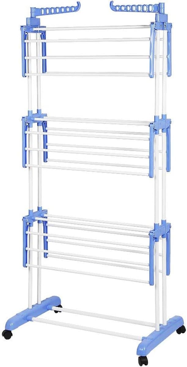 Mobiel Wasrek - Droogtoren Opvouwbaar - Kleding Drogen - Met Zijvleugels - 75 x 64 x 170 cm - Blauw Wit — afbeelding 1