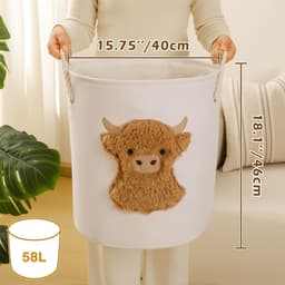 Dailygoods- Wasmand 58L - Wasverzamelaar - Highland Cow - Groot - Duurzaam - Lichtgewicht - Waszak — thumbnail 2
