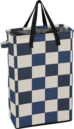 Smalle Was mand - Vuile kleding mand - Ruimte Besparen - Zelfstandig Staand Ontwerp - 48L Capaciteit - Blauw Wit Geruit — thumbnail 1