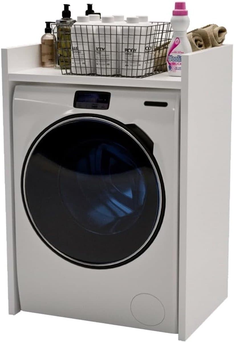 Wasmachinekast Badkamer - Opbergkast Boven - Orde Creëren - Gelamineerde Plaat - 66x97x62 cm - Wit — afbeelding 1