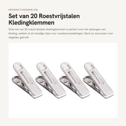Kledingklemmen Roestvrij staal - Sterke Klemkracht - Houten/Kunststof Wasknijpers - Kledingclips - Organisatiehulp - Duurzaam en Lichtgewicht — thumbnail 1