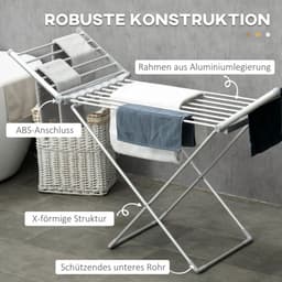 MIVRAY Droogrek – Elektrisch Met Verwarmingsfunctie 45–55 °C – 144 x 53 x 91 cm – Aluminium – Zilver – Inklapbaar Met Uitschuifbare Zijvleugels — thumbnail 4