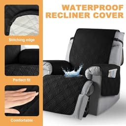 Verstelbare Stoelhoes met Opbergzakken, Rekbare Bescherming voor Relaxfauteuil met Armleuningen, Zwart, Ideaal voor Woonkamer en TV-kamer — thumbnail 3