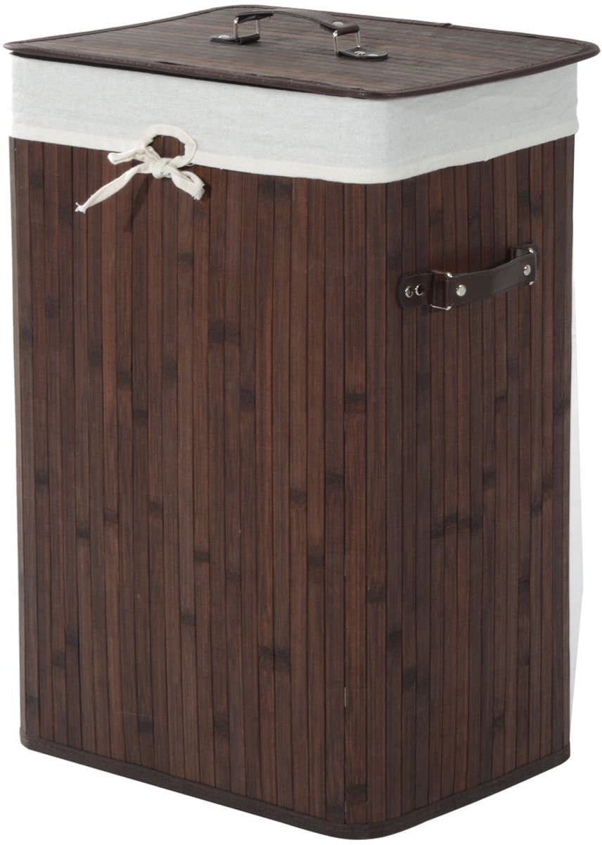 Smalle wasmand met deksel - 72 liter wasmand met handvat - uitneembare waszak - wasbox voor wasruimte - slaapkamer - badkamer - donkerbruin — afbeelding 1