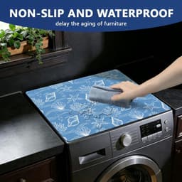 SnelShoppen - Wasmachine Topper Blauw Marine Life 60x50 cm - Multifunctionele Waterdichte Wasdroger Mat - Universele Bovenlader Wasdroger Mat voor Aan — thumbnail 3