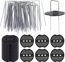 SnelShoppen - 50 Grondankers en 50 Buffer Disc, Roestvrije Stalen U-vormige Haringen voor Folie, Kunstgras, Schutting en Onkruiddoek, 150 x 40 mm, Dia — thumbnail 1