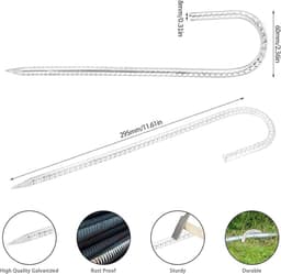 Vijf grondankers, 30 cm J-vormige grondpinnen, stevig en duurzaam, Geschikt voor tenten, tentpinnen van koolstofstaal, Geschikt vooralen tenttrampolinehaken — thumbnail 1