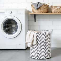 Opvouwbare wasmand, met handgrepen, canvas, rond, wit met witte pijl | Opbergmanden, canvas, groot, waterdicht, opvouwbaar, 40 x 50 cm, wasmand van canvas, voor het opbergen van wasgoed — thumbnail 5
