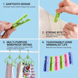 Wasknijpers 60 stuks - winddicht - afdrukvrij plastic - ideaal voor waslijnen - ShopVlot — thumbnail 5