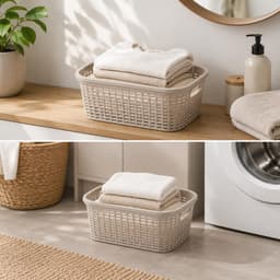 Plasticforte Wasmand - 35 liter - rotan - beige - kunststof - 53 x 36 x 26 cm - draagmand - met handvatten - lichtgewicht — thumbnail 5