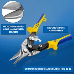 rechte plaatschaar - Inductiegeharde Cr-Mo stalen plaatschaar; ergonomisch mechanisme met één hand voor gipsplatenbouw, carrosseriebouw en plaatbewerking - industriële kwaliteit — thumbnail 5