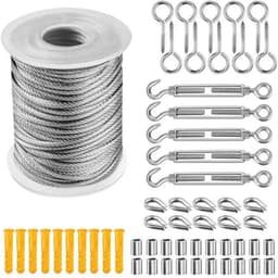 Buitenwaslijn Set – 30 m – PVC-gecoate Roestvrijstalen Kabel – Incl. Bevestigingsmateriaal – Zwart — thumbnail 1