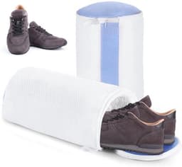 Dailygoods- Schoenwaszak met rits - 2 stuks - Wit/Blauw - Herbruikbaar - Polyester - Zachte vezels voor reiniging - Schoenentas — thumbnail 1