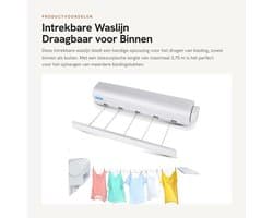 Dailygoods- Waslijn Uittrekbaar 3,75 m - Wanddroogrek - Draagbare Waslijn - Ruimtebesparend - Multifunctioneel Ontwerp - Eenvoudige Installatie - Drooglijn