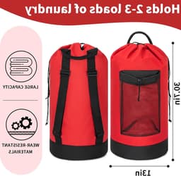 Grote Waterdichte Waszak van 90 Liter, Vouwbare Wasverzamelaar met Verstelbare Schouderbanden, Ideaal voor Thuis, College en Sportactiviteiten — thumbnail 5