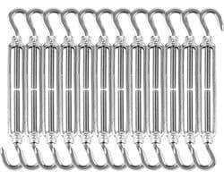 SnelShoppen - Pack van 12 M8 x 192 mm Kabel Tensioners RVS 304 Verstelbare Spanners met Haken, Tuinzonnescherm Spanner, Waslijn Spanner, Hek Spanner v