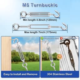 SnelShoppen - 60m 3mm Draad Kabel Kit, Vinyl Gecoate RVS Kabel, 7x7 Strengen, M5 Spankabels voor Hangende Lichten, Waslijn en Tuin Gordijn — thumbnail 5