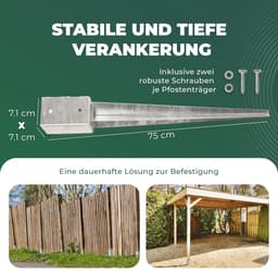 Novatool 10x Grondhulsset 71x71x750mm Grondhuls Parasolpaalsteunen Hekpaal Houten paal Grondhulzen Inslaghuls Grondanker Grondpen om in te slaan, Gegalvaniseerd, met schroeven — thumbnail 2
