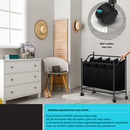 ApexArte® Wassorteerder 4 Vakken - Wasmand - 140 L - Zwart — thumbnail 5