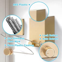Extendable 4.2 m Wall Mounted Clothesline - Non Sagging Stainless Steel Portable Inner Sliding Clothesline (Gold) — thumbnail 2