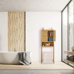Bamboe wasmachine ombouwkast met lade en deuren - ideaal voor badkamer en toilet — thumbnail 2