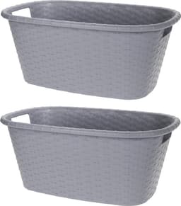 2x Grijze wasmanden 35 liter 60 x 40 x 25 cm - Kunststof/plastic draagmand - De was doen huishoudartikelen - Wasmanden/wasgoedmanden — thumbnail 1