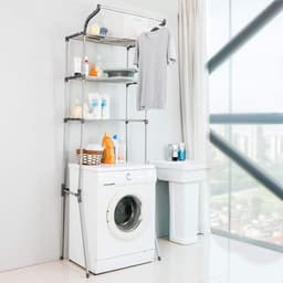 Wasruimte plank boven het toilet/wasmachine - opbergrek badkamer organizer met kleding hangende staaf - grijs Wasmachine rek — thumbnail 5