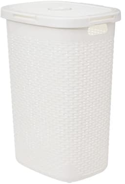 5Five Wasmand met deksel Rotan - 2x - wit - gevlochten kunststof - 60 liter - 45 x 35 x 66 cm — thumbnail 4