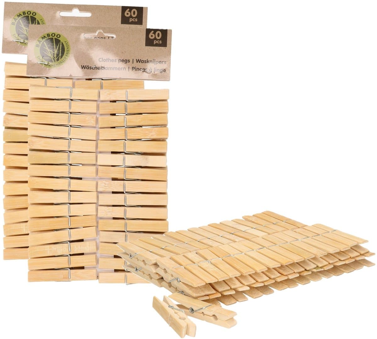 Wasknijpers - 120x - bamboe hout - 7 cm - wasspelden - knijpers - was ophangen — afbeelding 1