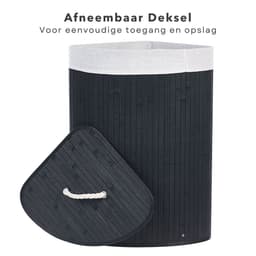 Bamboe Wasmand met Waszak - Hoekmodel - Wassorteerder Opvouwbaar 72L - Zwart - Met Deksel en Binnenzak - Inclusief EBOOK — thumbnail 5