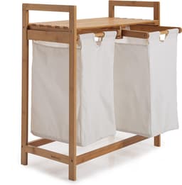 Lumaland Wasmand van bamboe - met 2 uitschuifbare waszakken - 60 L - Wit — thumbnail 1