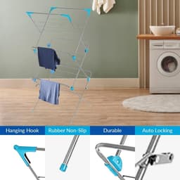 Heavy Duty premium kwaliteit gelegeerd staal 3-laags kleding luchtdroger - wasdroger waslijn paard indoor outdoor handdoekrek - 15 m droogruimte - antislip voeten - hoekruimtes voor hangers met snelle levering — thumbnail 2
